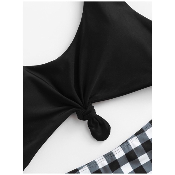 Black Gingham Tie Knot Bikini Swimsuit - Picture 3 of 5